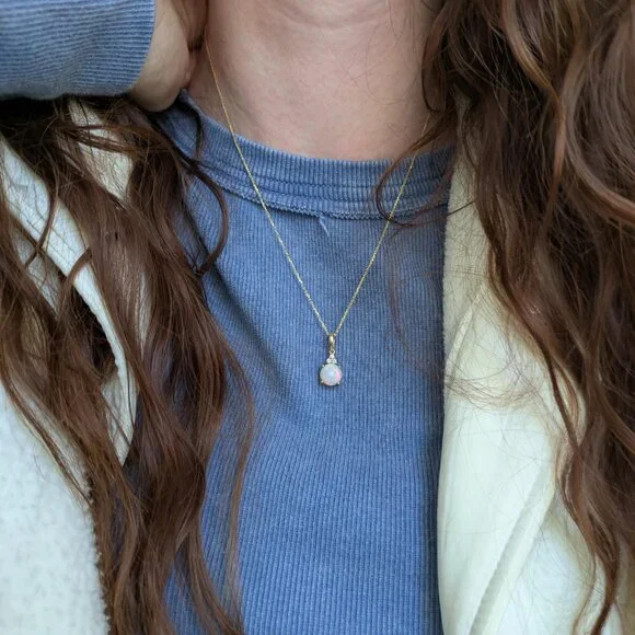 2.4cts Ethiopian Opal Pendant in 14K Solid Gold with Natural Diamond Accents - Picture 3 of 9